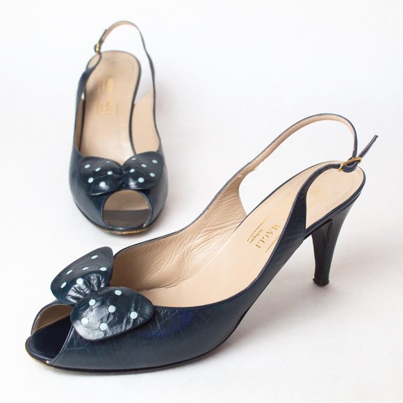Bruno Magli Shoes - Bruno Magli Vintage Size 10 B Heeled Peep Toe Sandals with Polka Dot Bow
